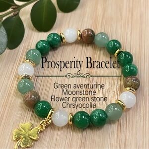Prosperity Bracelet with Green and Gold Beads